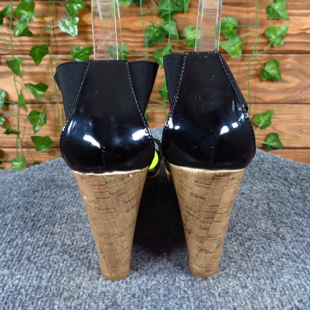CL by Chinese Laundry Idelle Womens Wedge Sandal 8.5 Summer Black Cork Neon